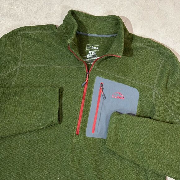 LL Bean Pullover Mens XL Green Half Zip Fleece Outdoors Slightly Fitted Hiking - Picture 1 of 9